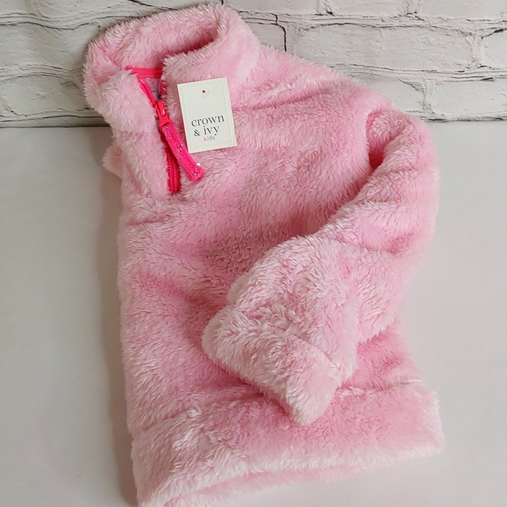 'CROWN & IVY KIDS' LONG SLEEVE COZY SHERPA STYLE PULL~OVER TOP SMALL ZIP FRONT